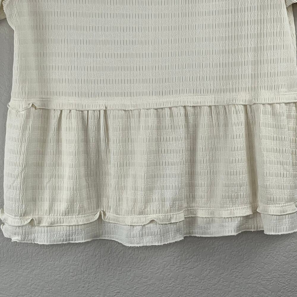 Atelier by Kirious Cream Short Sleeve Texture V-Neck Babydoll Knit Blouse Medium - Picture 8 of 13